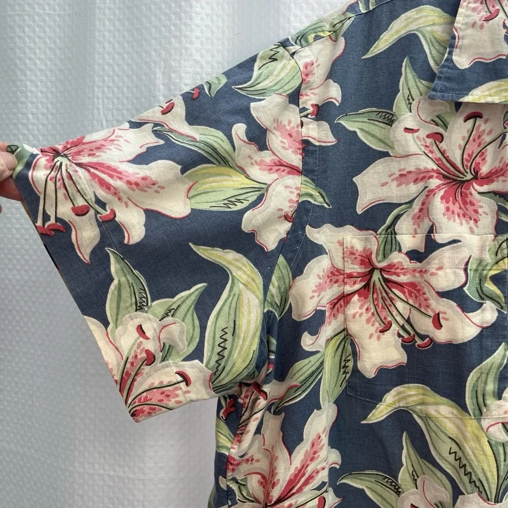 Polo Ralph Lauren Mens 100% Linen Hibiscus Print Hawaiian Tropical Camp Shirt 2X